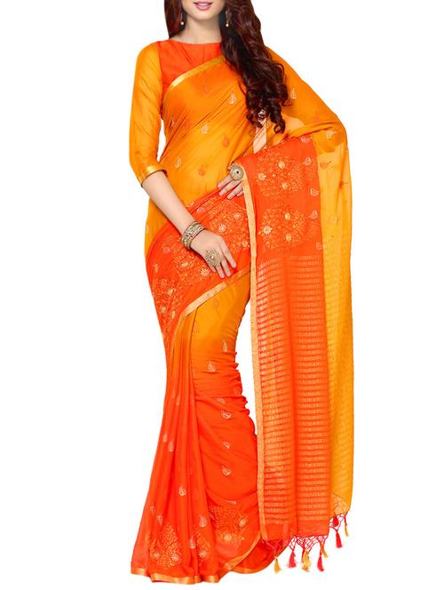 orange colored crepe embroidered saree - 13982949 - Very Small Image - 1