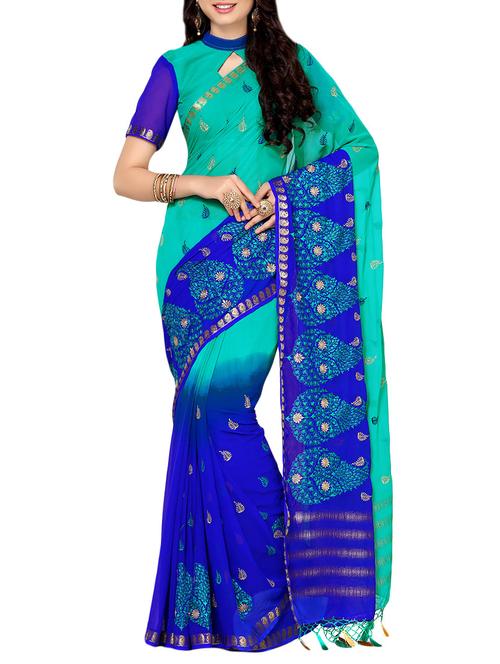multi colored crepe embroidered saree - 13982954 - Very Small Image - 1