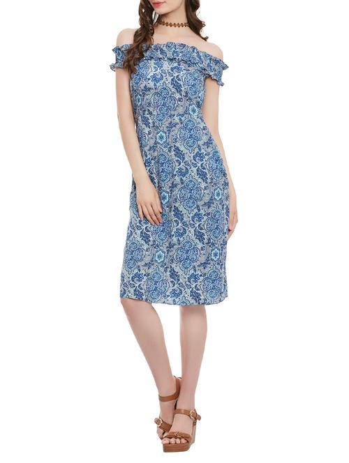 blue printed off shoulder dress - 13983315 - Very Small Image - 1