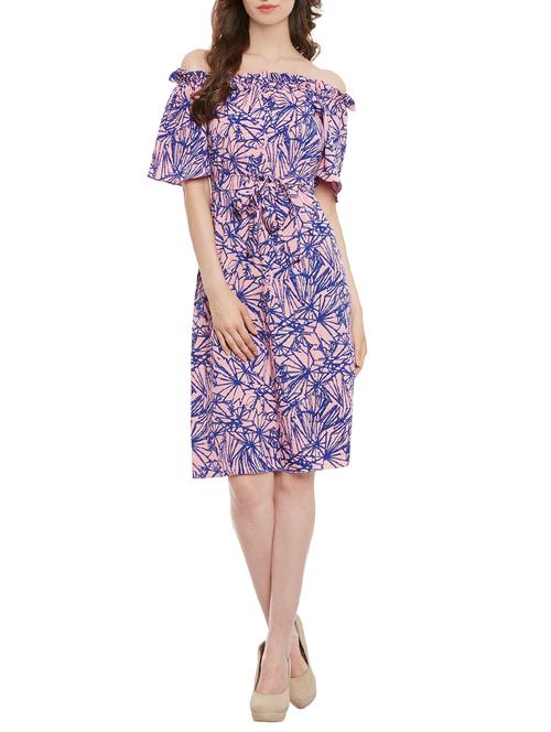 blue printed off shoulder dress - 13983320 - Very Small Image - 1