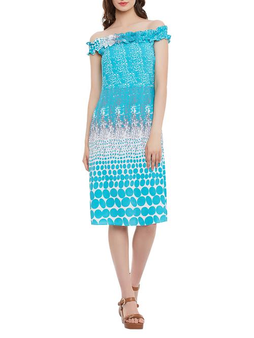 blue printed off shoulder dress - 13983329 - Very Small Image - 1