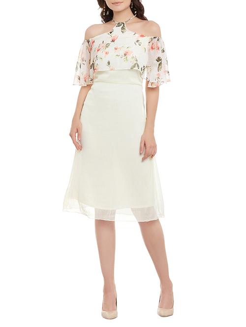 cream printed layered dress - 13983331 - Very Small Image - 1