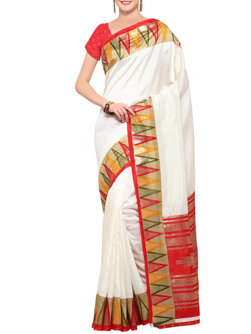 cream poly silk bordered saree with blouse - 13983752 - Very Small Image - 1