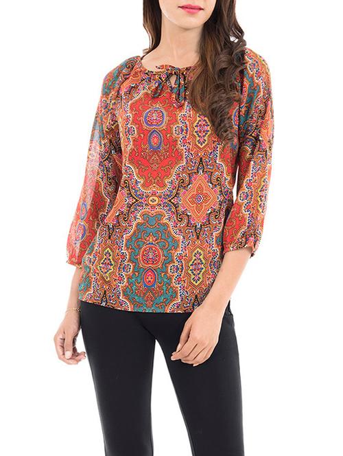 orange printed georgette top - 13984492 - Very Small Image - 1
