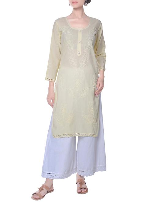 cream cotton straight kurta - 13984524 - Very Small Image - 1