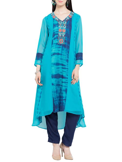blue georgette high low kurta - 13985167 - Very Small Image - 1