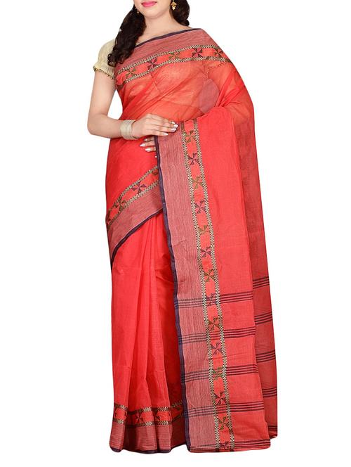 peach cotton tant saree - 13986148 - Very Small Image - 1