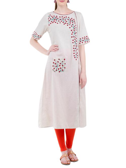 cream khadi a-line kurta - 13986847 - Very Small Image - 1