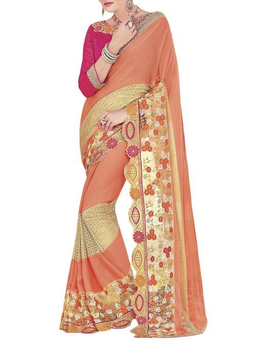 orange faux georgette embroidered saree with blouse - 13987723 - Very Small Image - 1