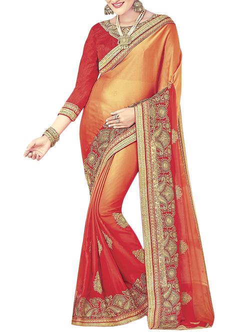 orange silk embroidered saree with blouse - 13987726 - Very Small Image - 1