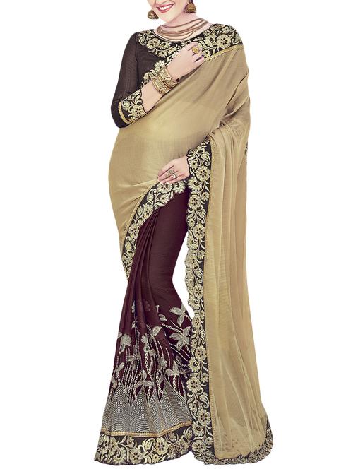 beige chiffon embroidered saree with blouse - 13987728 - Very Small Image - 1