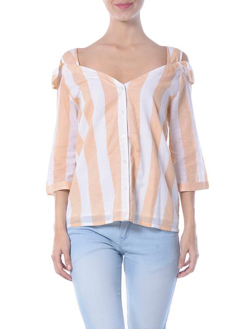 striped cold shoulder top - 13988637 - Very Small Image - 1
