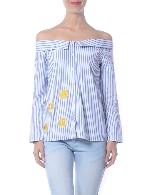 citric embroidered off shoulder striped top - 13988711 - Very Small Image - 1