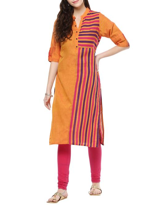 orange cotton kurta - 13988828 - Very Small Image - 1