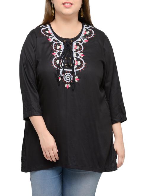 embroidered black viscose top - 13988898 - Very Small Image - 1