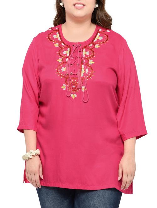 embroidered pink viscose top - 13988899 - Very Small Image - 1