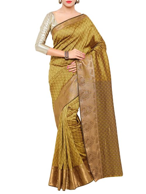 gold poly cotton woven saree with blouse - 13989412 - Very Small Image - 1
