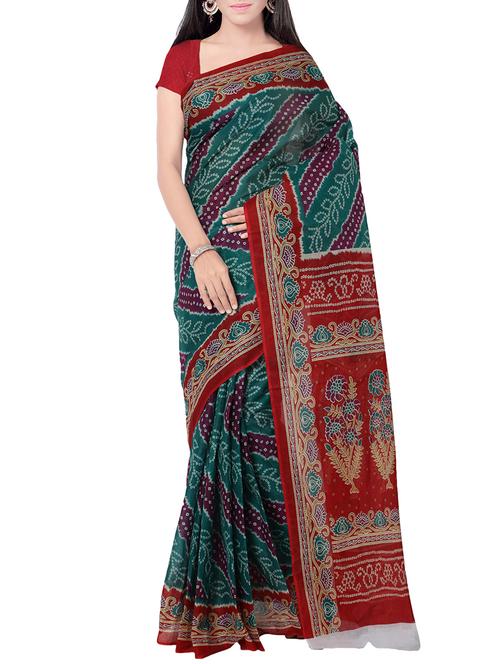 green bandhani cotton saree with blouse - 13989617 - Very Small Image - 1