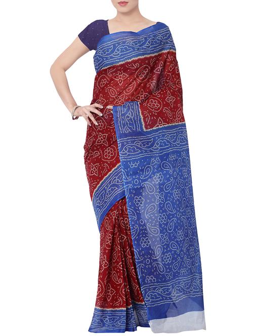 red bandhani cotton saree with blouse - 13989618 - Very Small Image - 1