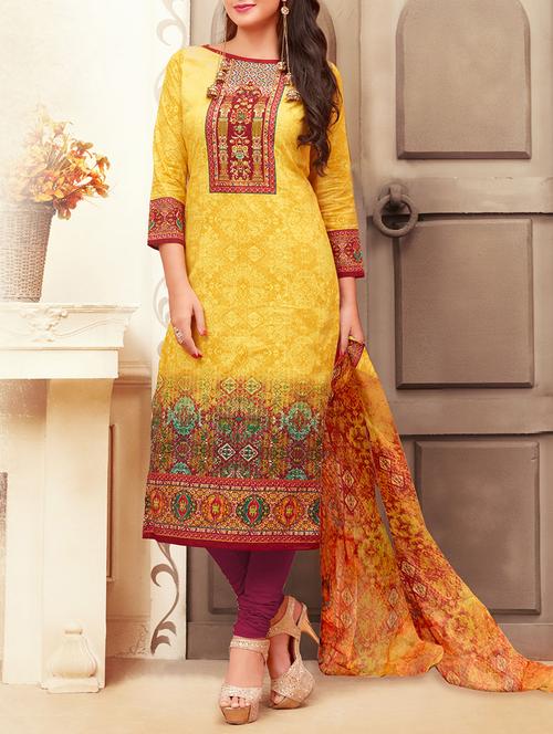 yellow cotton unstitched suit - 13989746 - Very Small Image - 1