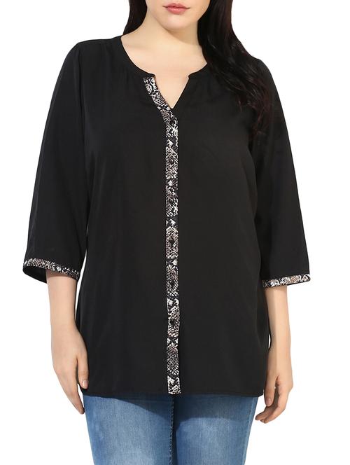 contrast paneled button up plus tunic - 13989880 - Very Small Image - 1