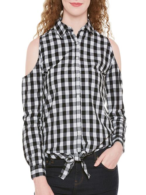 tie front cold shoulder shirt - 13989967 - Very Small Image - 1