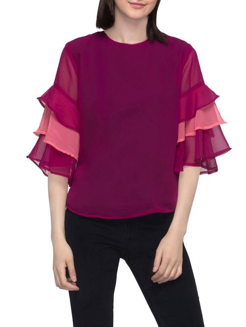 purple top with ruffle sleeve - 13992479 - Very Small Image - 1