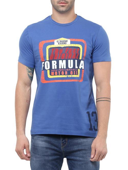 blue cotton chest print tshirt - 13992712 - Very Small Image - 1
