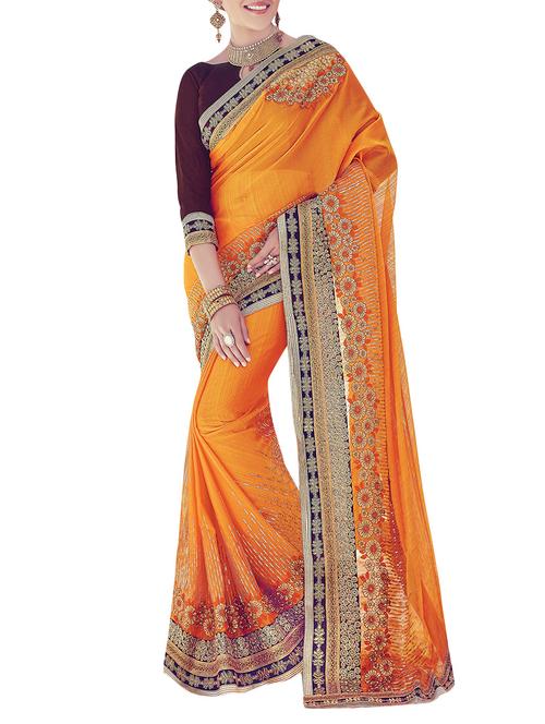 orange embroidered georgette saree with blouse - 13992739 - Very Small Image - 1