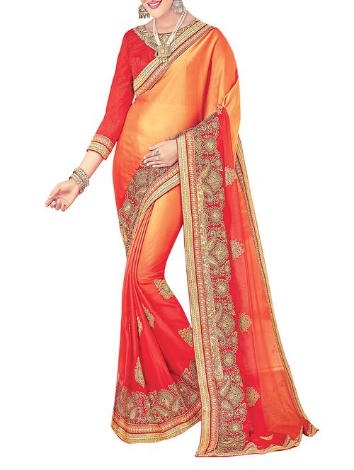 orange embroidered georgette saree with blouse - 13992741 - Very Small Image - 1