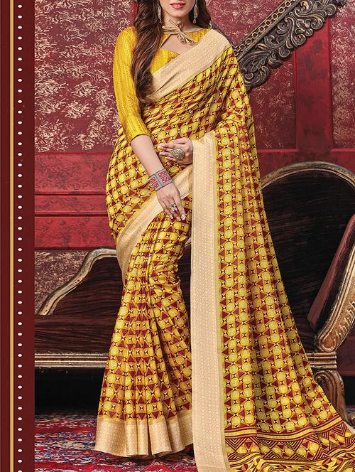 yellow kota printed saree with blouse - 13992751 - Very Small Image - 1