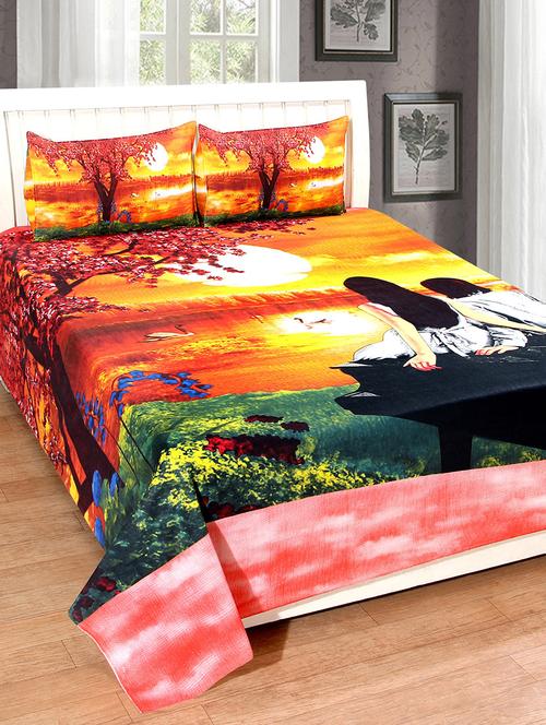 cotton printed double bed sheet with 2 pillow covers - 13993080 - Very Small Image - 1