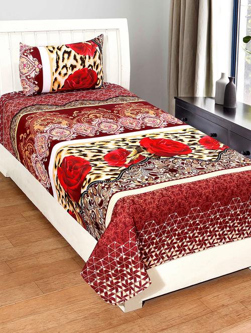 hfi 140 tc polycotton floral single bed sheet with 1 pillow cover - 13993128 - Very Small Image - 1