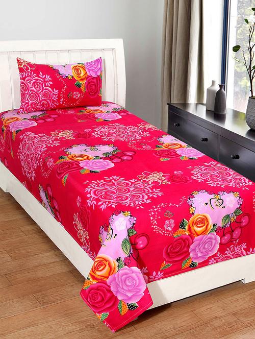 hfi 140 tc polycotton floral single bed sheet with 1 pillow cover - 13993129 - Very Small Image - 1