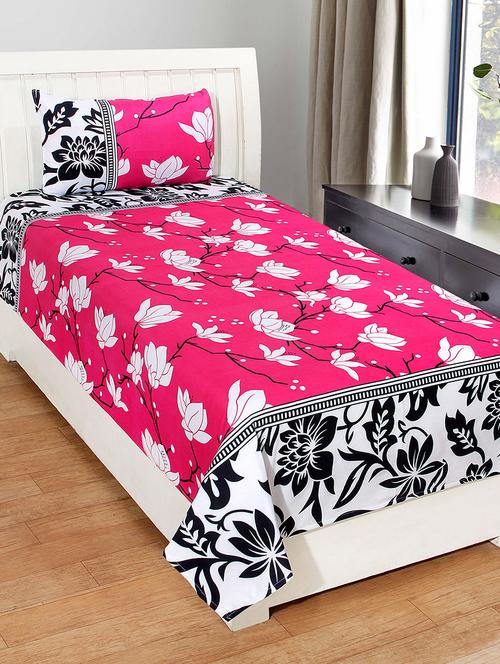 hfi 140 tc polycotton floral single bed sheet with 1 pillow cover - 13993130 - Very Small Image - 1