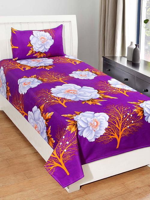 hfi 140 tc polycotton floral single bed sheet with 1 pillow cover - 13993131 - Very Small Image - 1