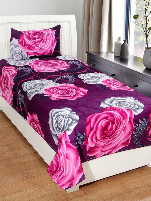 hfi 140 tc polycotton floral single bed sheet with 1 pillow cover - 13993132 - Very Small Image - 1