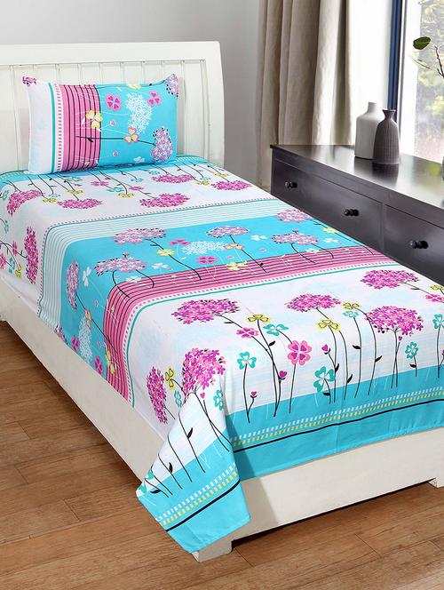 hfi 140 tc polycotton floral single bed sheet with 1 pillow cover - 13993133 - Very Small Image - 1