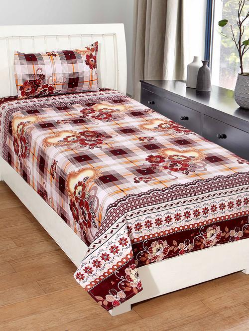 hfi 140 tc polycotton floral single bed sheet with 1 pillow cover - 13993134 - Very Small Image - 1