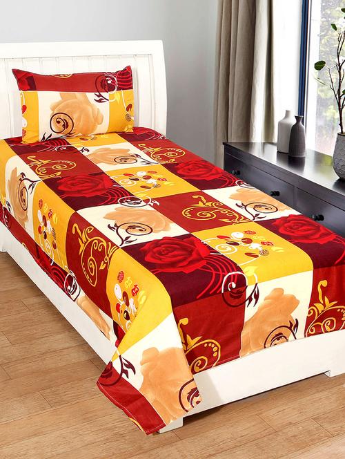 hfi 140 tc polycotton floral single bed sheet with 1 pillow cover - 13993136 - Very Small Image - 1