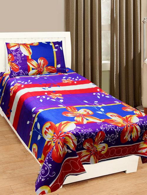 hfi 140 tc polycotton floral single bed sheet with 1 pillow cover - 13993137 - Very Small Image - 1