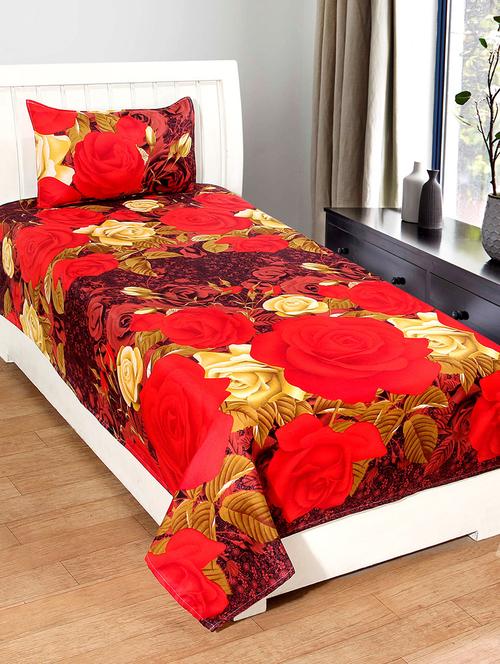 hfi 140 tc polycotton floral single bed sheet with 1 pillow cover - 13993141 - Very Small Image - 1