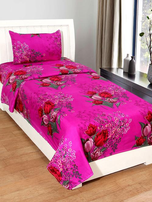 hfi 140 tc polycotton floral single bed sheet with 1 pillow cover - 13993143 - Very Small Image - 1