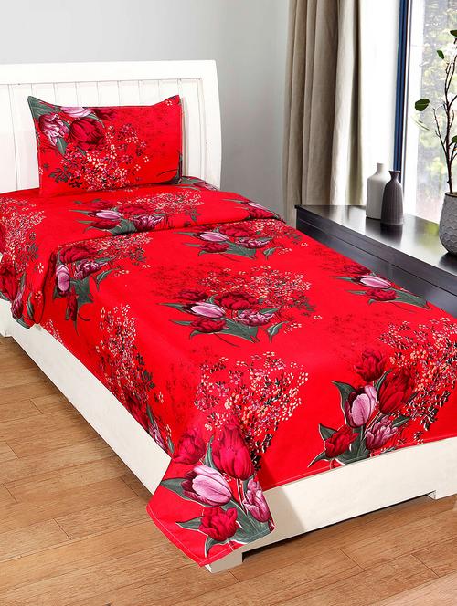 hfi 140 tc polycotton floral single bed sheet with 1 pillow cover - 13993145 - Very Small Image - 1