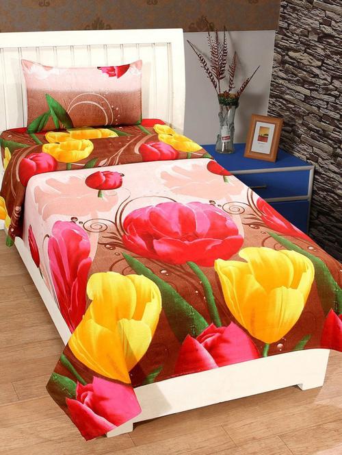 hfi 140 tc polycotton floral single bed sheet with 1 pillow cover - 13993148 - Very Small Image - 1