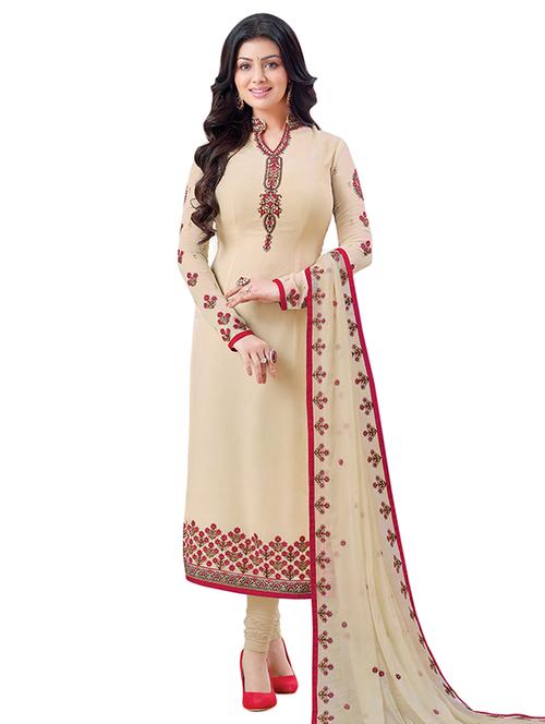 cream georgette semistitched suit - 13994396 - Very Small Image - 1