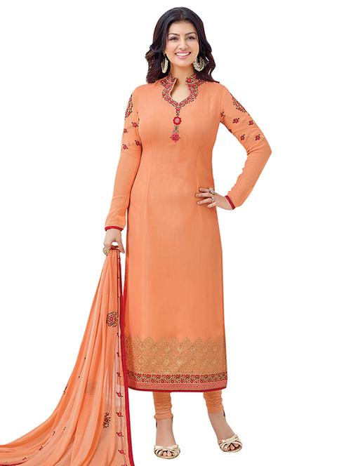 peach churidaar suits semi-stitched suit - 13994400 - Very Small Image - 1