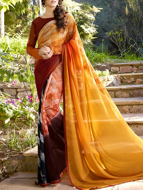 multi colored printed georgette saree - 13994404 - Very Small Image - 1