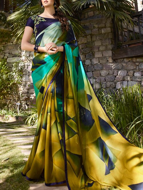 multi colored printed georgette saree - 13994419 - Very Small Image - 1