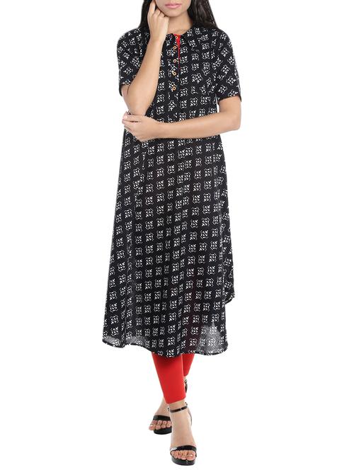 black cotton printed straight kurta - 13997691 - Very Small Image - 1